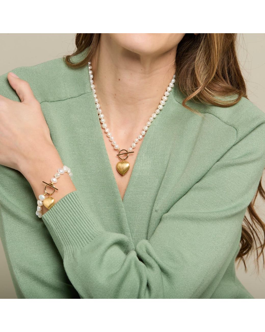 Pearls of the Orient Online Metallic Amare Cultured Freshwater Pearl Bracelet With Brush Heart Pendant