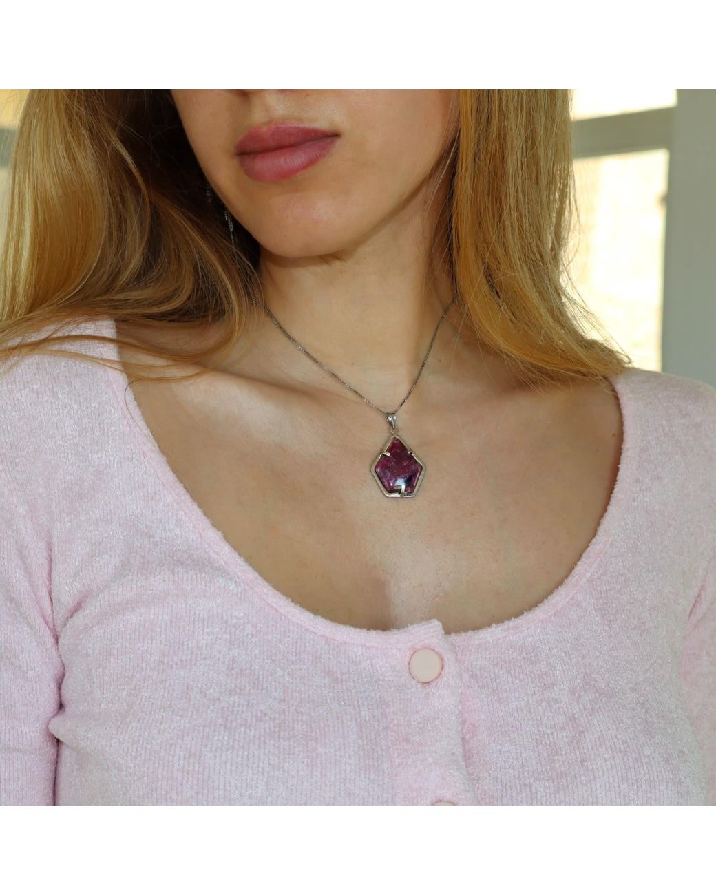 Mineralgems•Studio Purple Ruby Pendant With Sterling Chain
