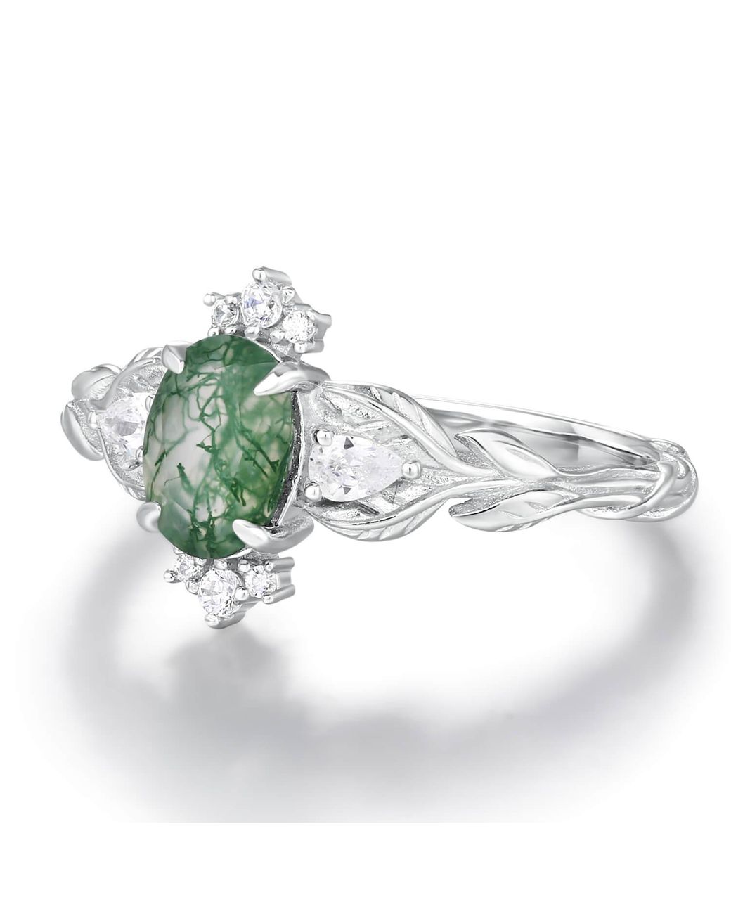 Azura Jewelry New York Green Leaf Moss Agate Ring Vermeil