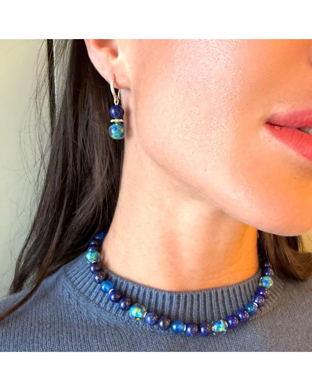 Farra Blue Lapis Lazuli And Colorful Glass Bead Hook Drop Earrings