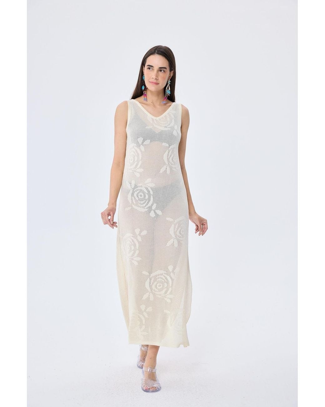 Peraluna White Neutrals Honeymoon Openwork Knit Beach Dress
