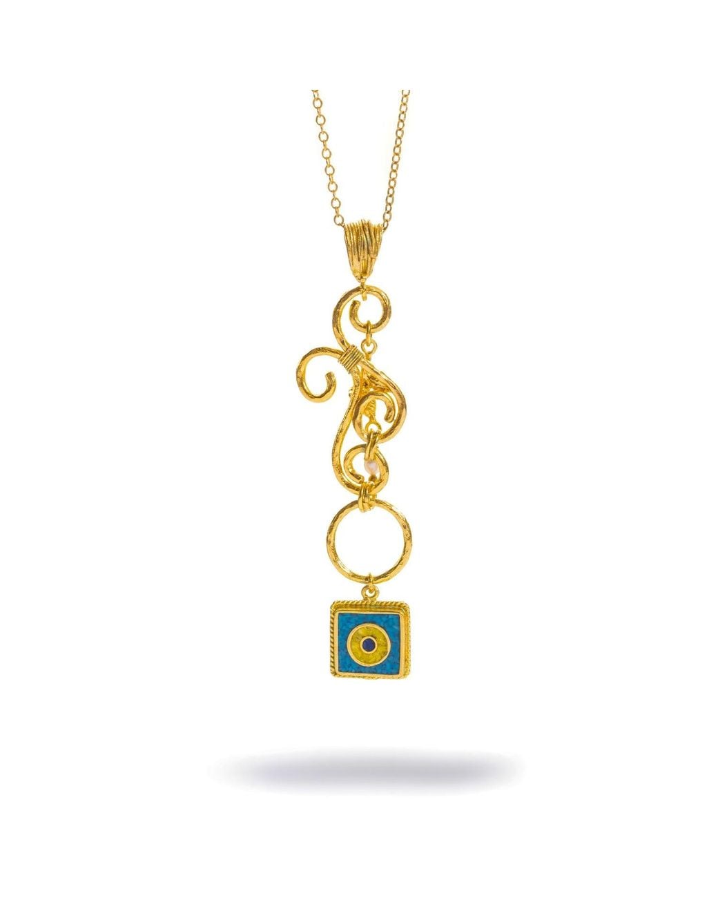 Ebru Jewelry Metallic Mystic Evil Eye Mosaic Long Pendant Necklace