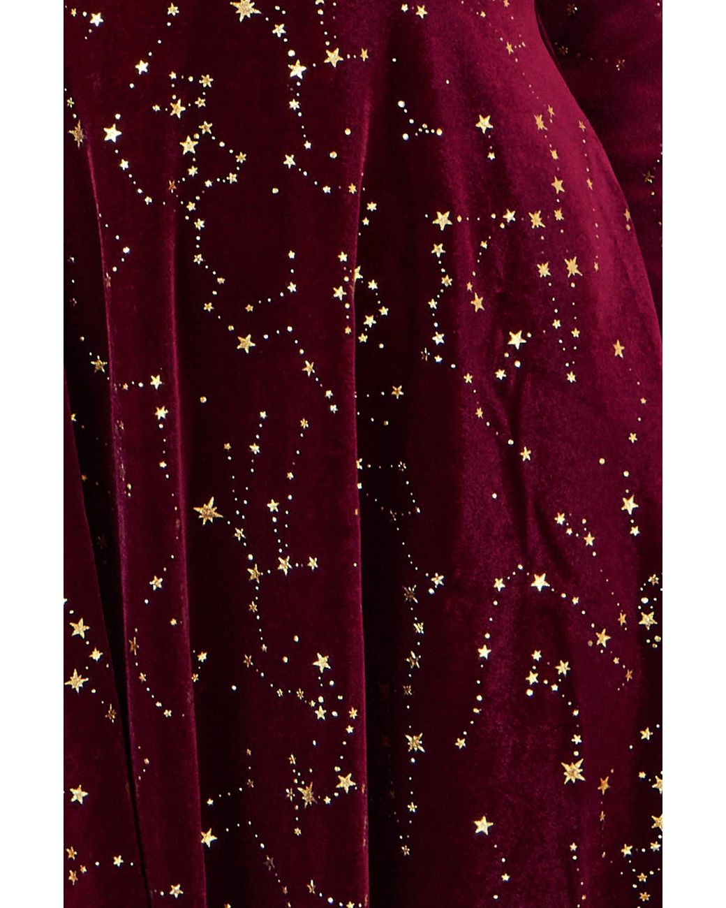 Yumi' Red Burgundy Star Foil Print Long Sleeve Skater Dress