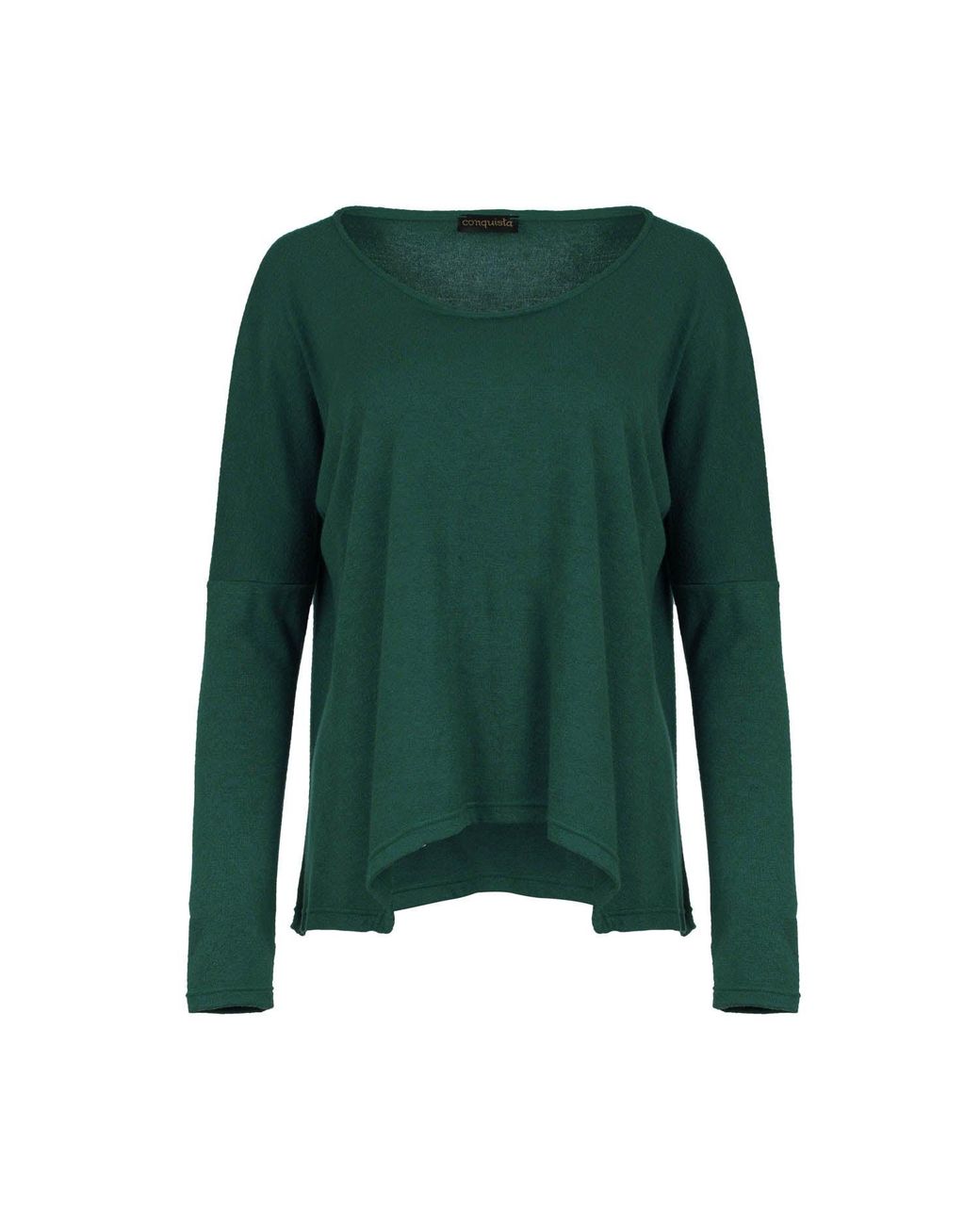 Conquista Green Knit Handkerchief Hem Top