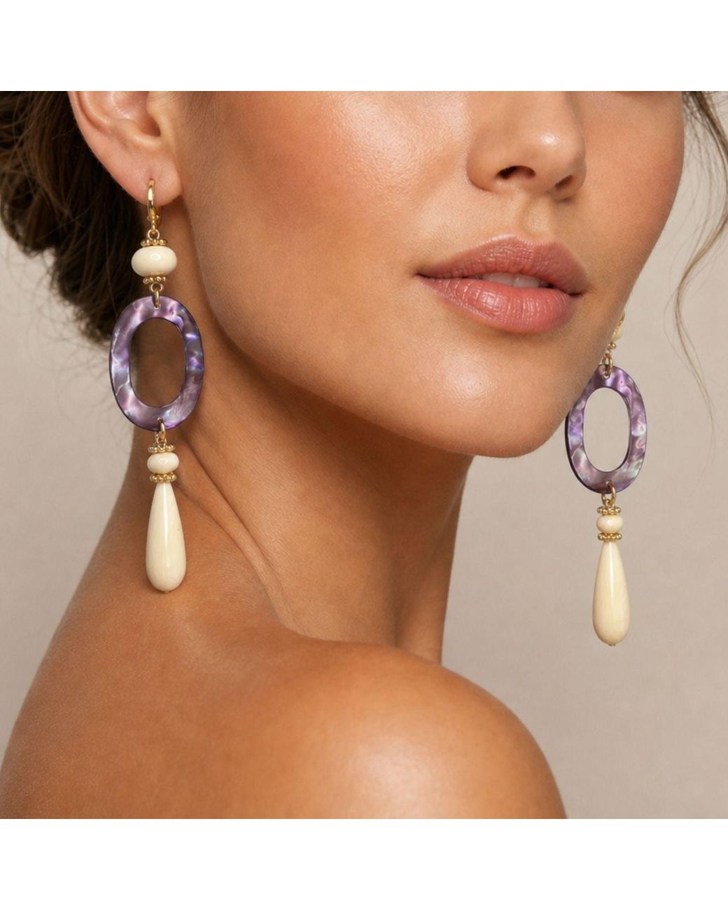 Jaredjamin Metallic Selene Mother Of Pearl & Synthetic Bone Drop Earrings