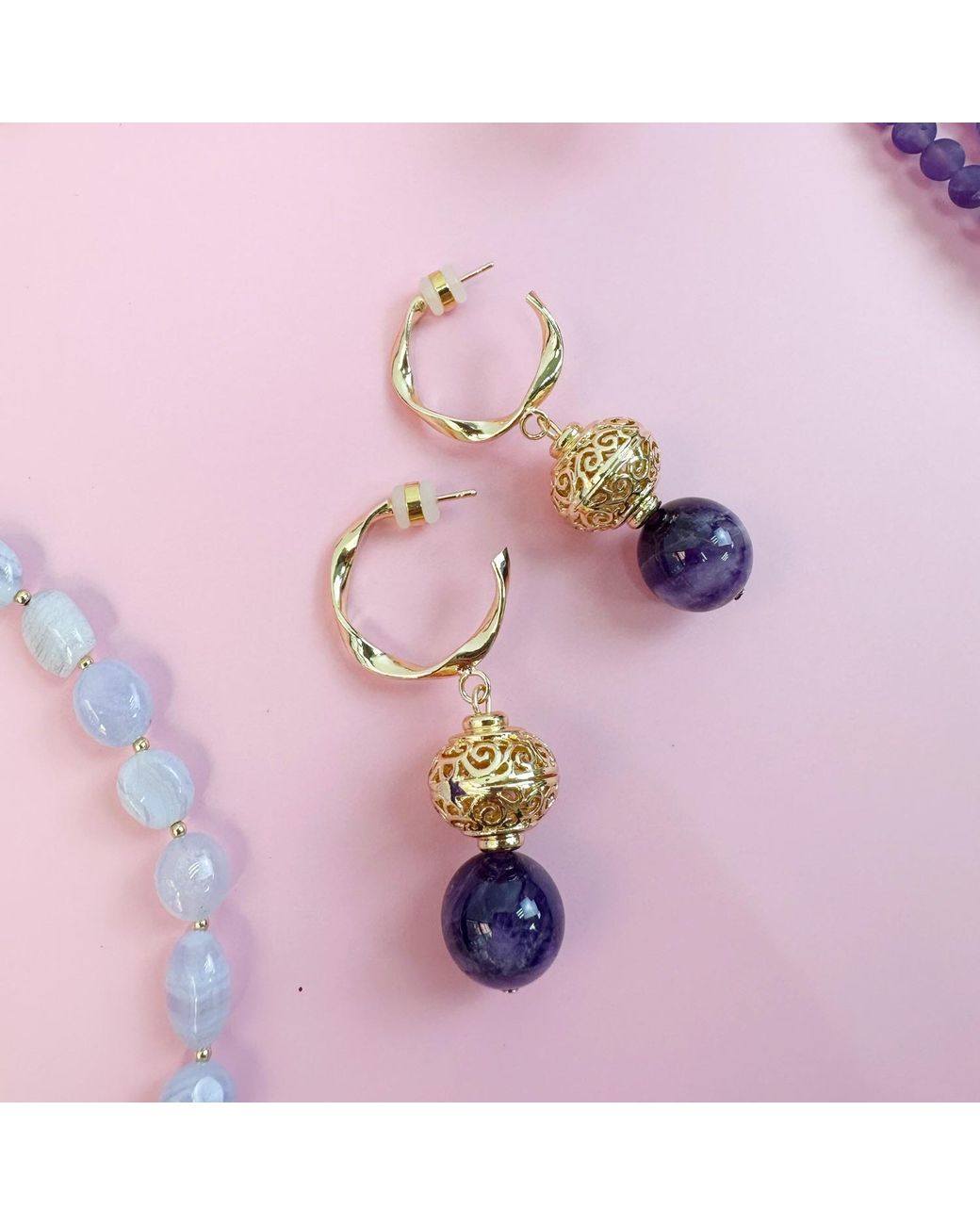 Farra Metallic Amethyst Chunky Hoop Earrings