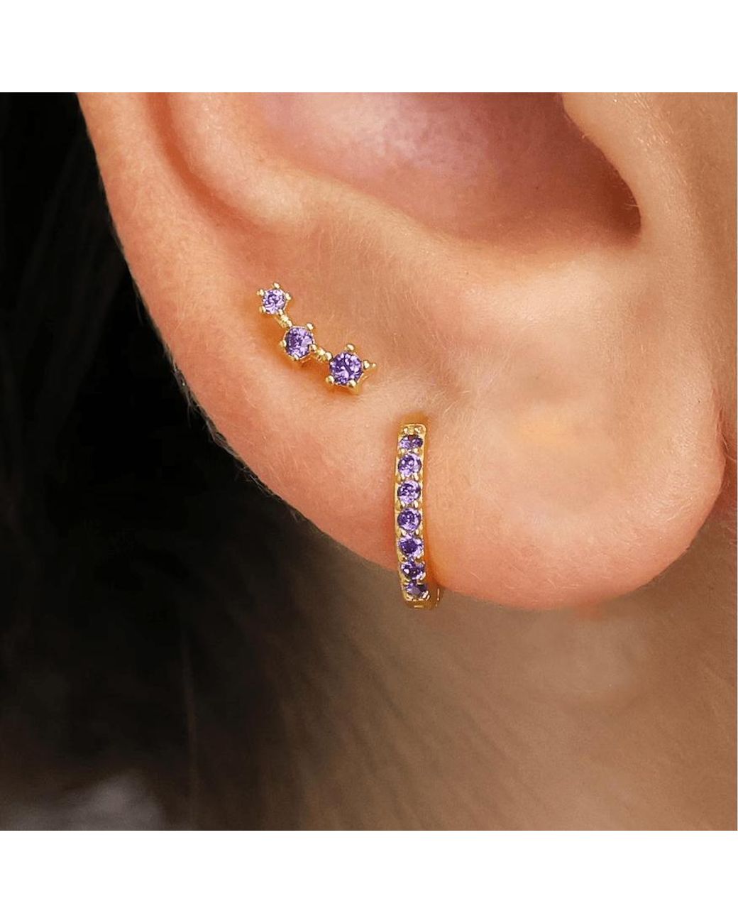 Sophelia Blue Tiny Amethyst February Birthstone Climber Stud Earrings
