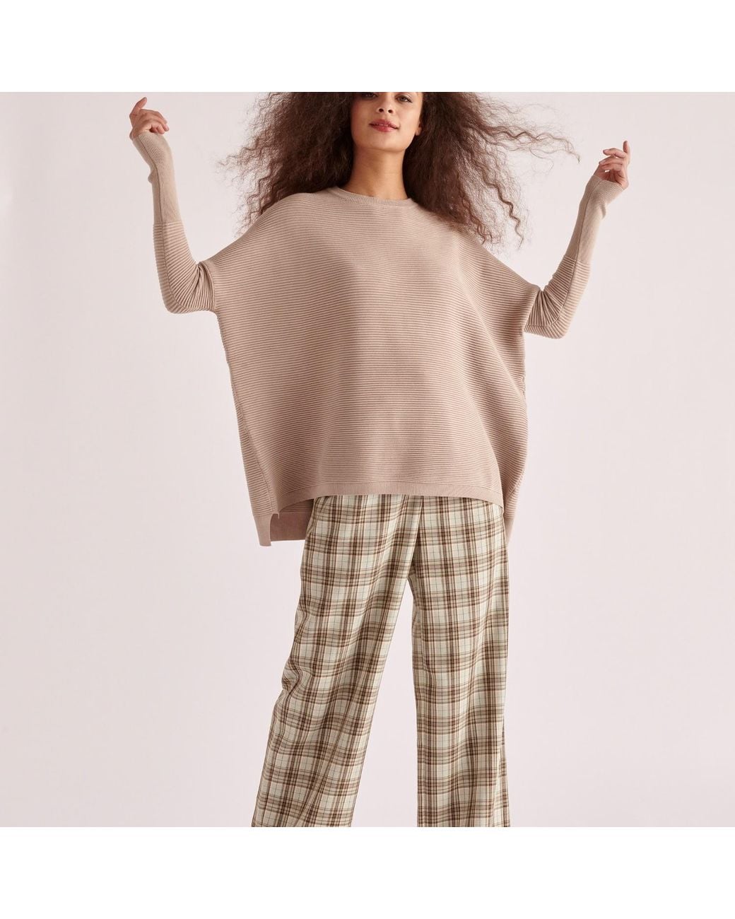 Paisie Natural Ribbed Jumper In Almond