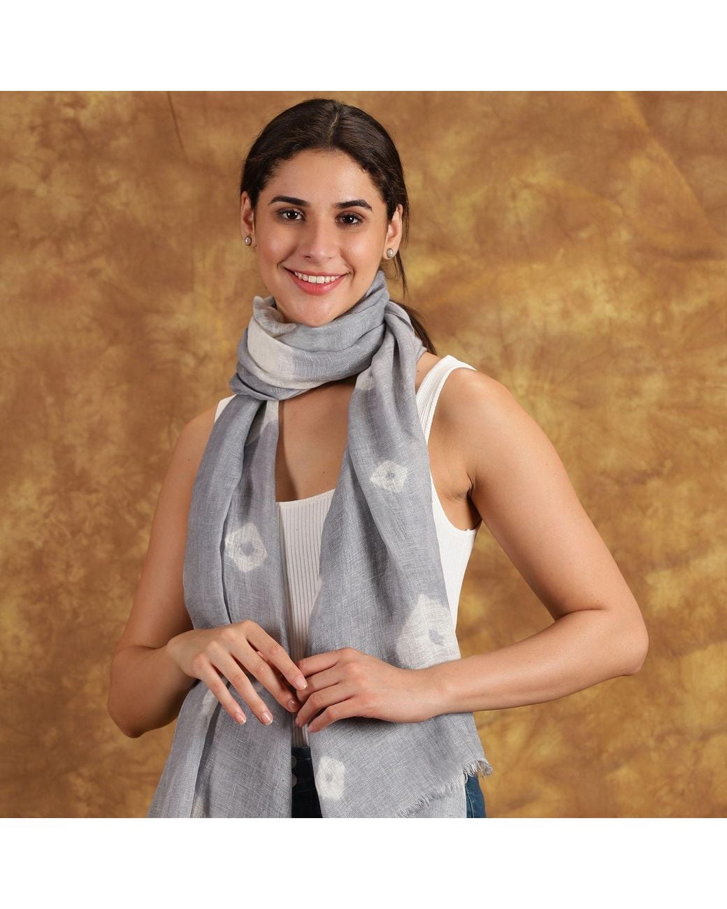 Heritagemoda Gray Neutrals Handmade Light Tie-Dye Linen Scarf