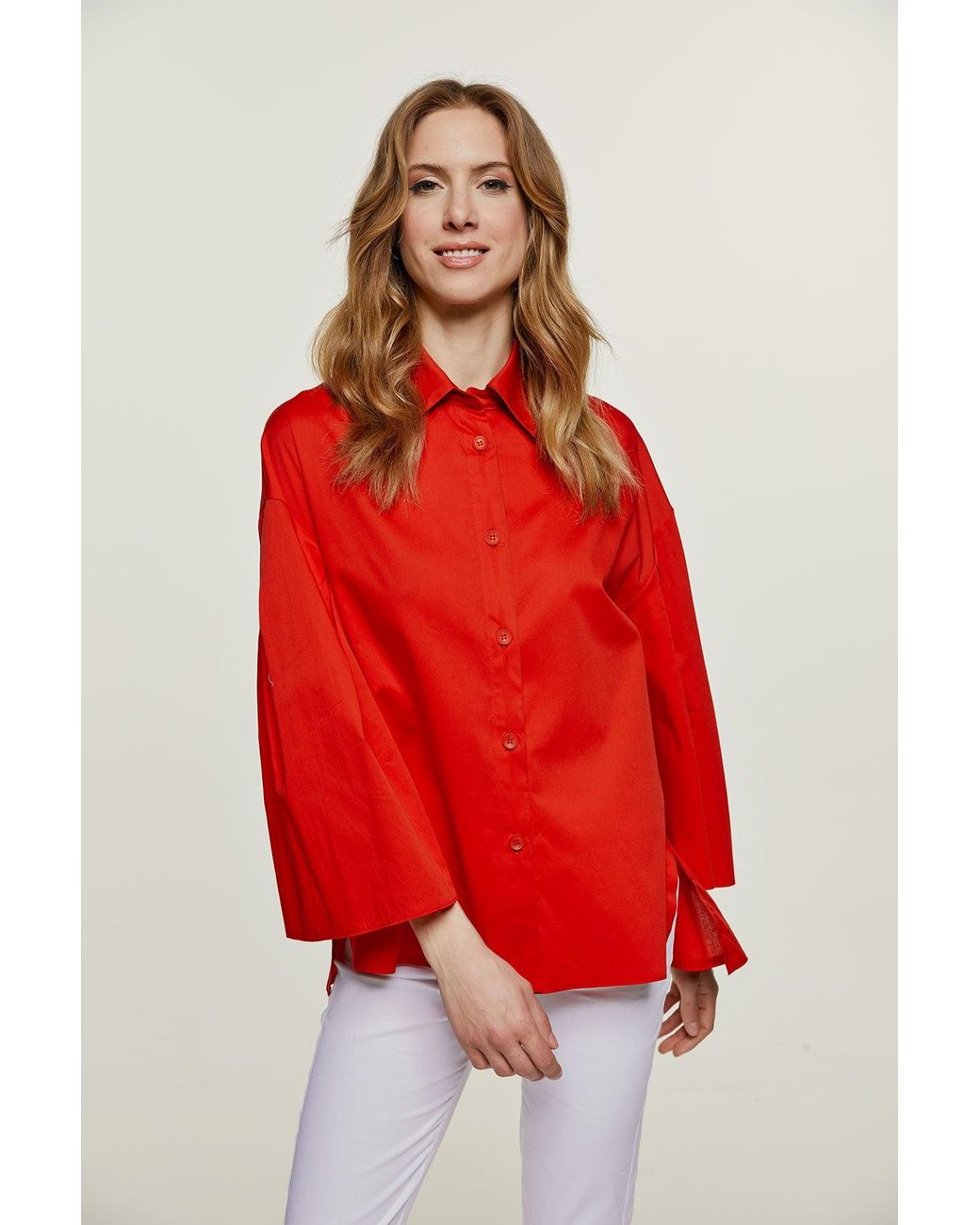 Conquista Red Wide Sleeve Blouse