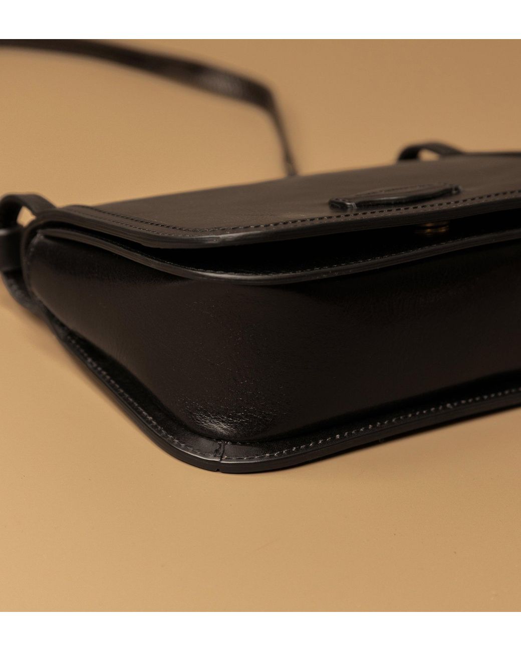 Time Resistance Black Leather Crossbody Bag For