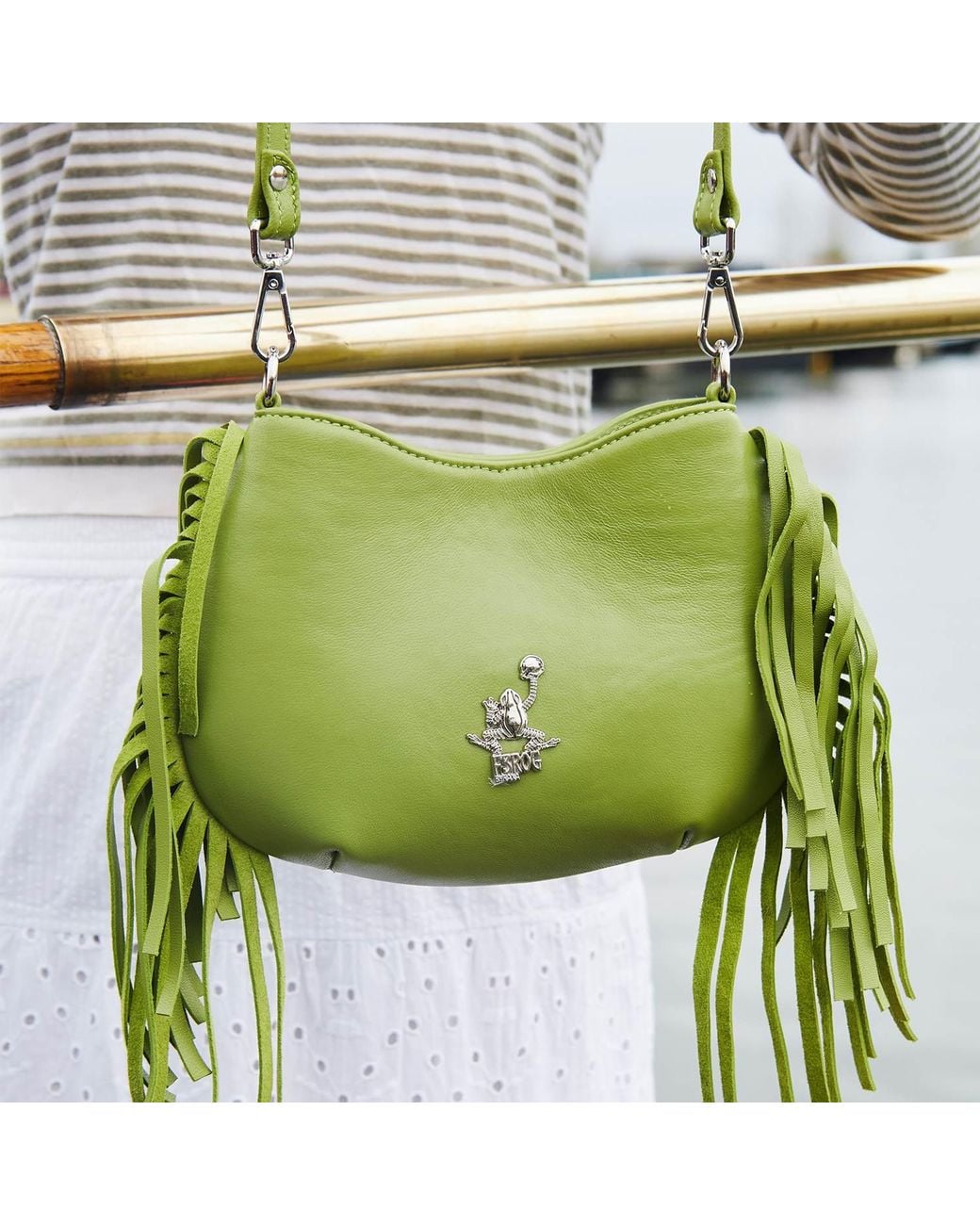 F3Rog by Rana Green Pistachio Crossbody Mini Gordon Fringe Bag