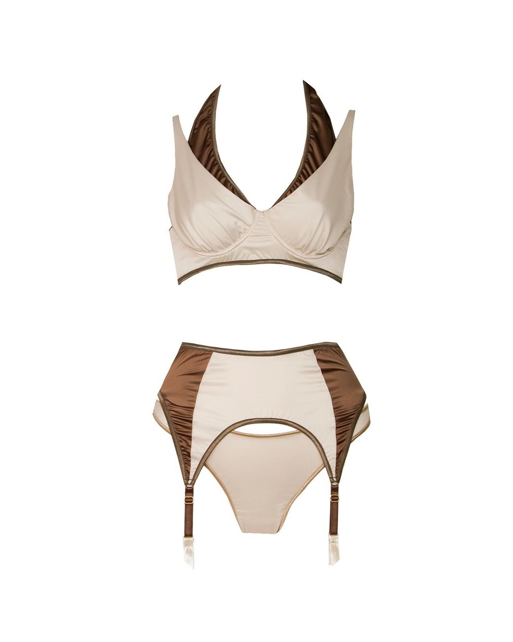 La Musa Satin Whiskey Pearl Lingerie Set in Brown | Lyst