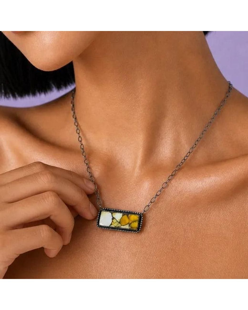 Saéa Metallic Honey Spiny Oyster Mosaic Bar Necklace