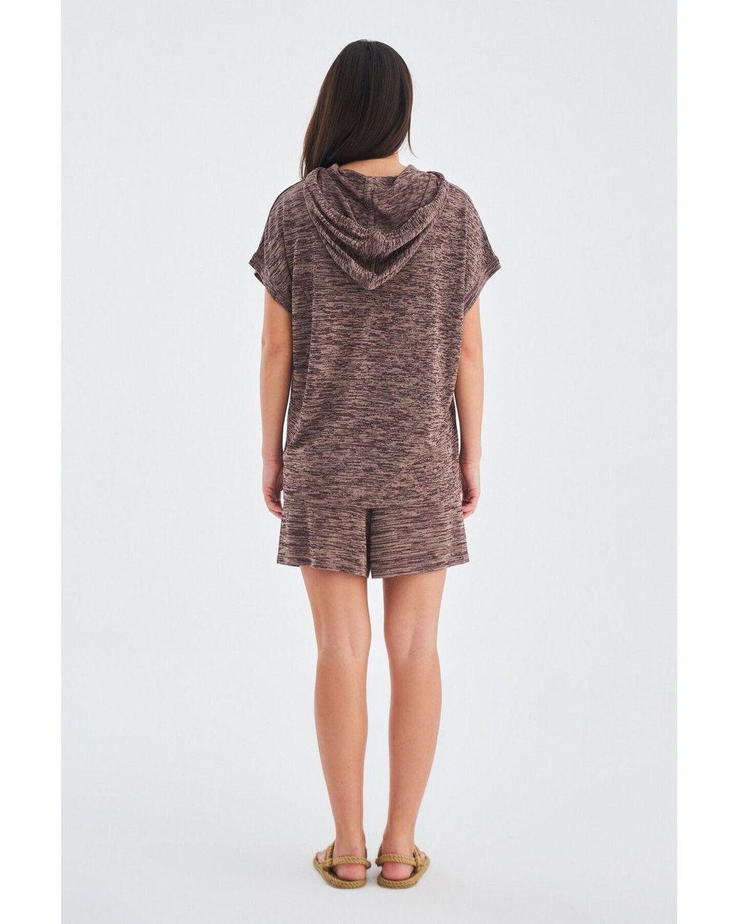 Peraluna Gray Kaira Knitted Hooded Blouse & Shorts Matching Set