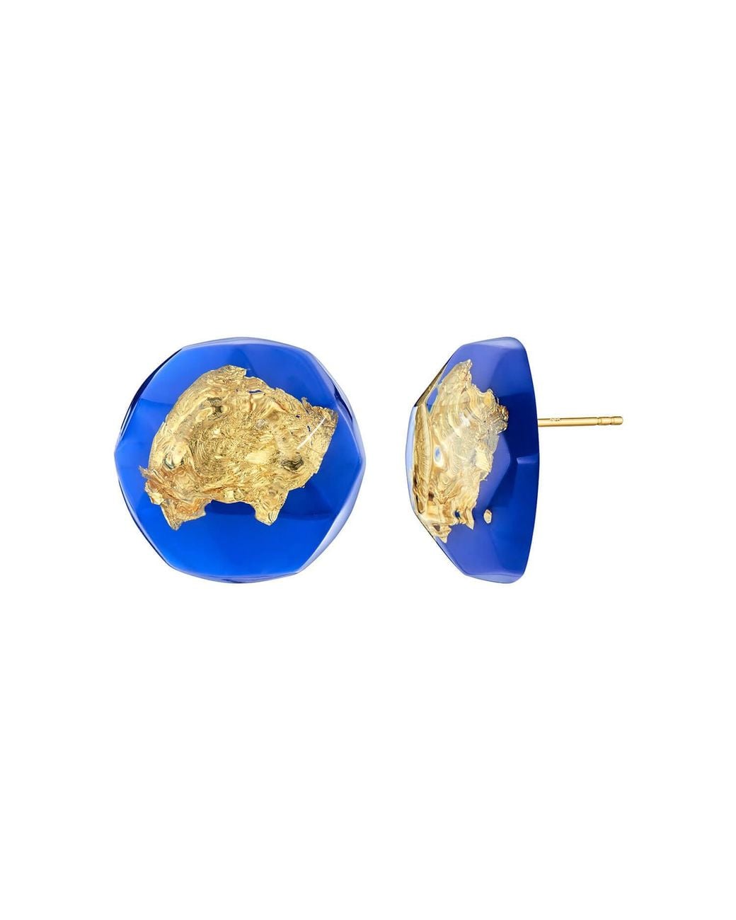 Gold & Honey Blue 24K Leaf Button Stud Earrings