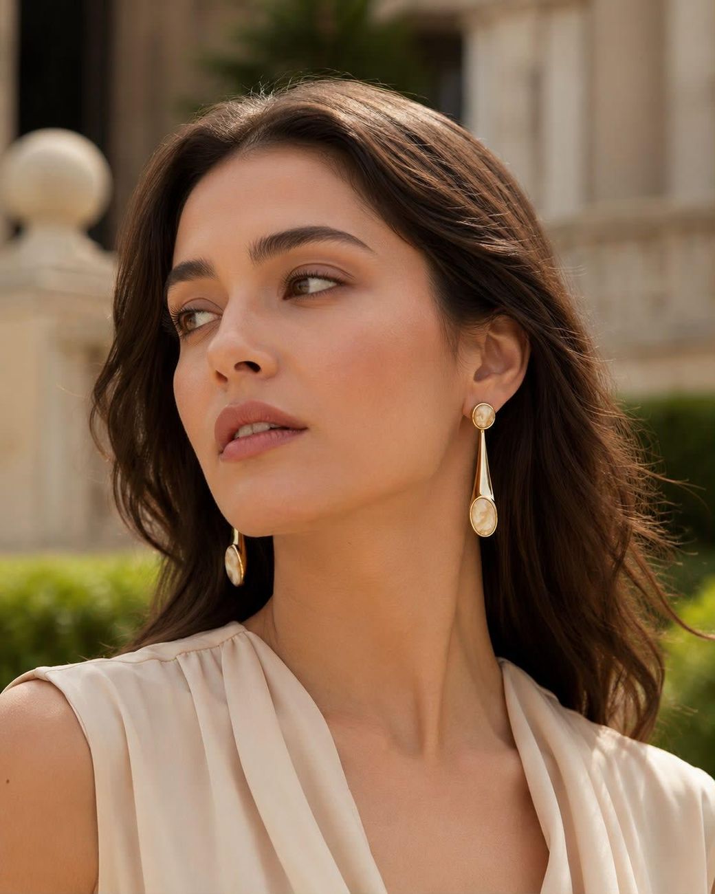 By Ozge Metallic Champagne Enamel Drop Plated Earrings