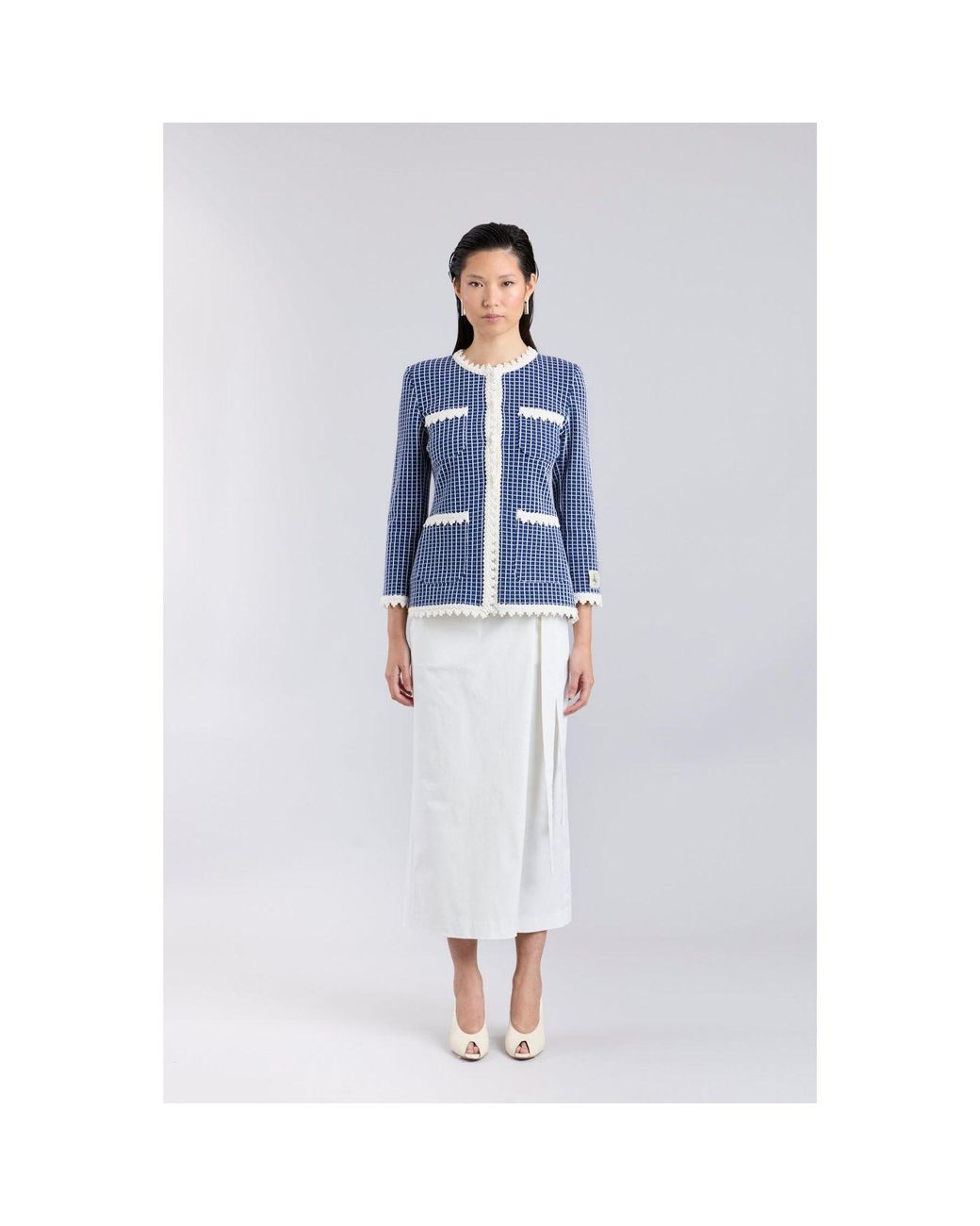 The Extreme Collection Blue Knit Jacket With Scalloped Finishes