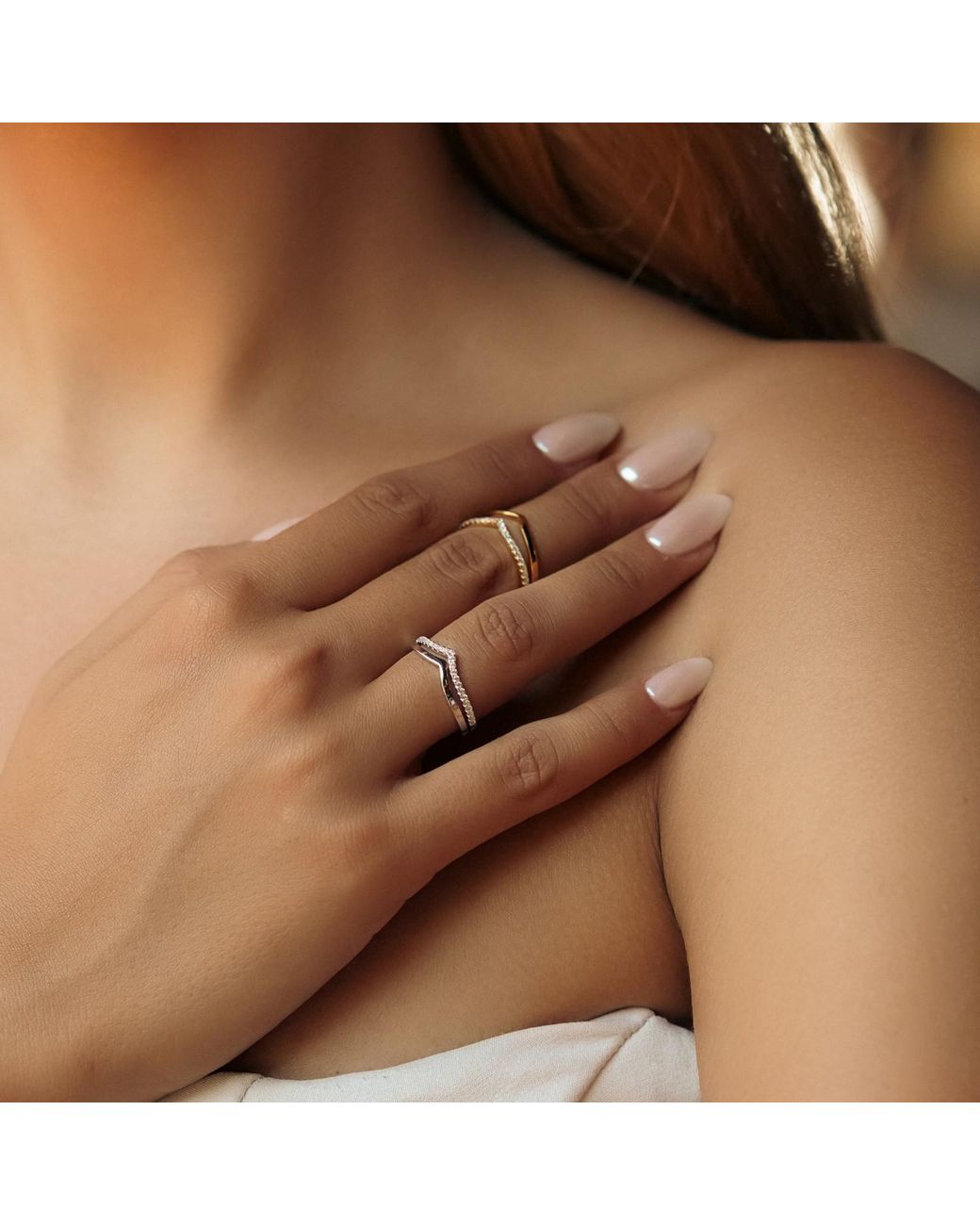 Spero London Metallic Sterling Wishbone Stacker V Ring Set