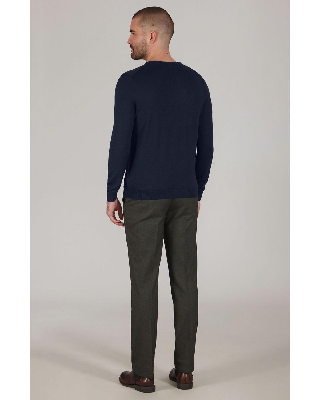 Paul James Knitwear Blue Extra Fine Merino Wool Chester V-Neck Jumper for men
