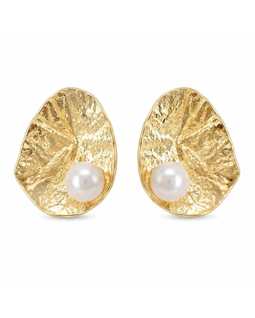Angel Barocco Metallic Freshwater Pearl Hammered Statement Stud Earrings