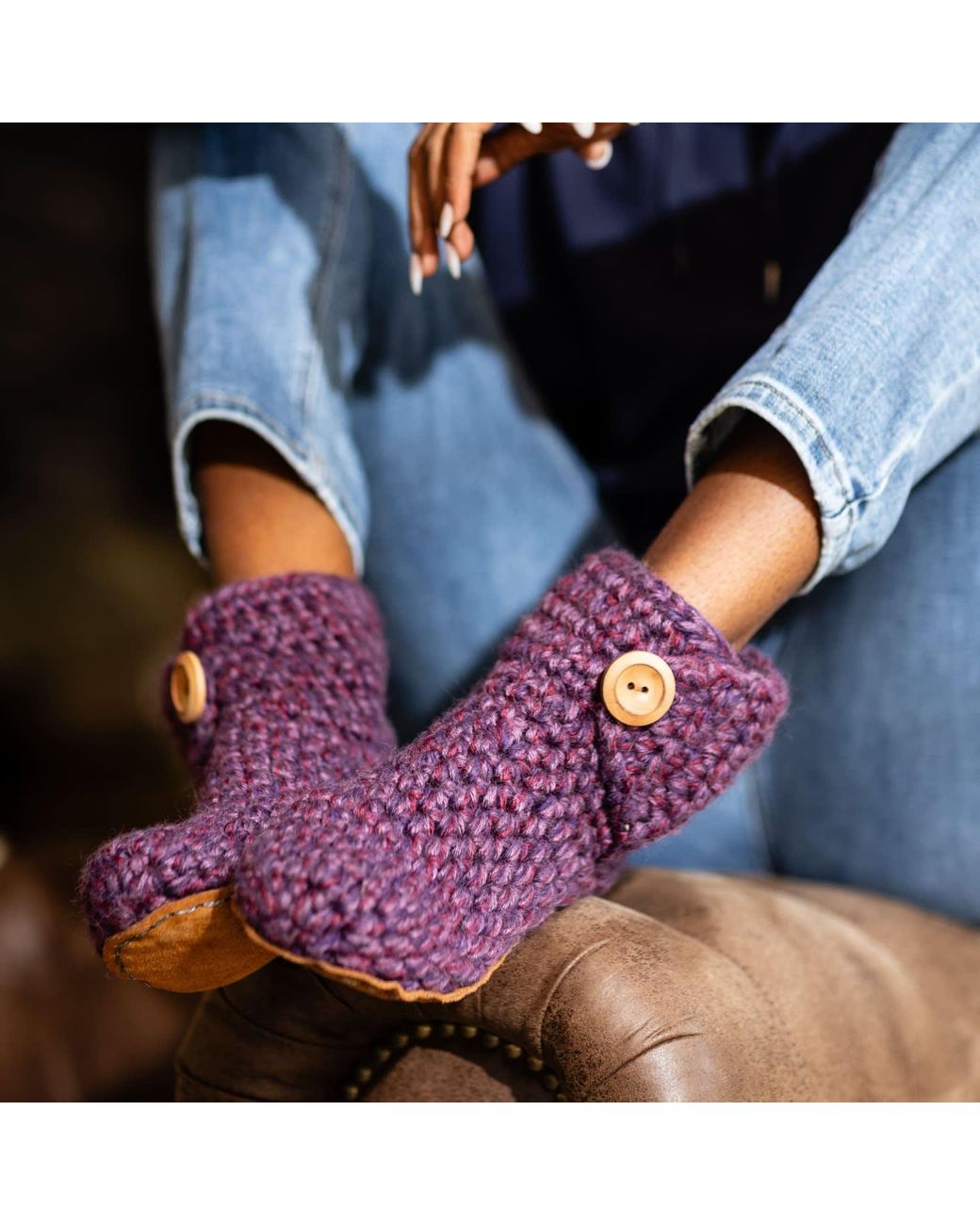 Kingdom of Wow Purple Artisan Made Boot Wool Slippers For