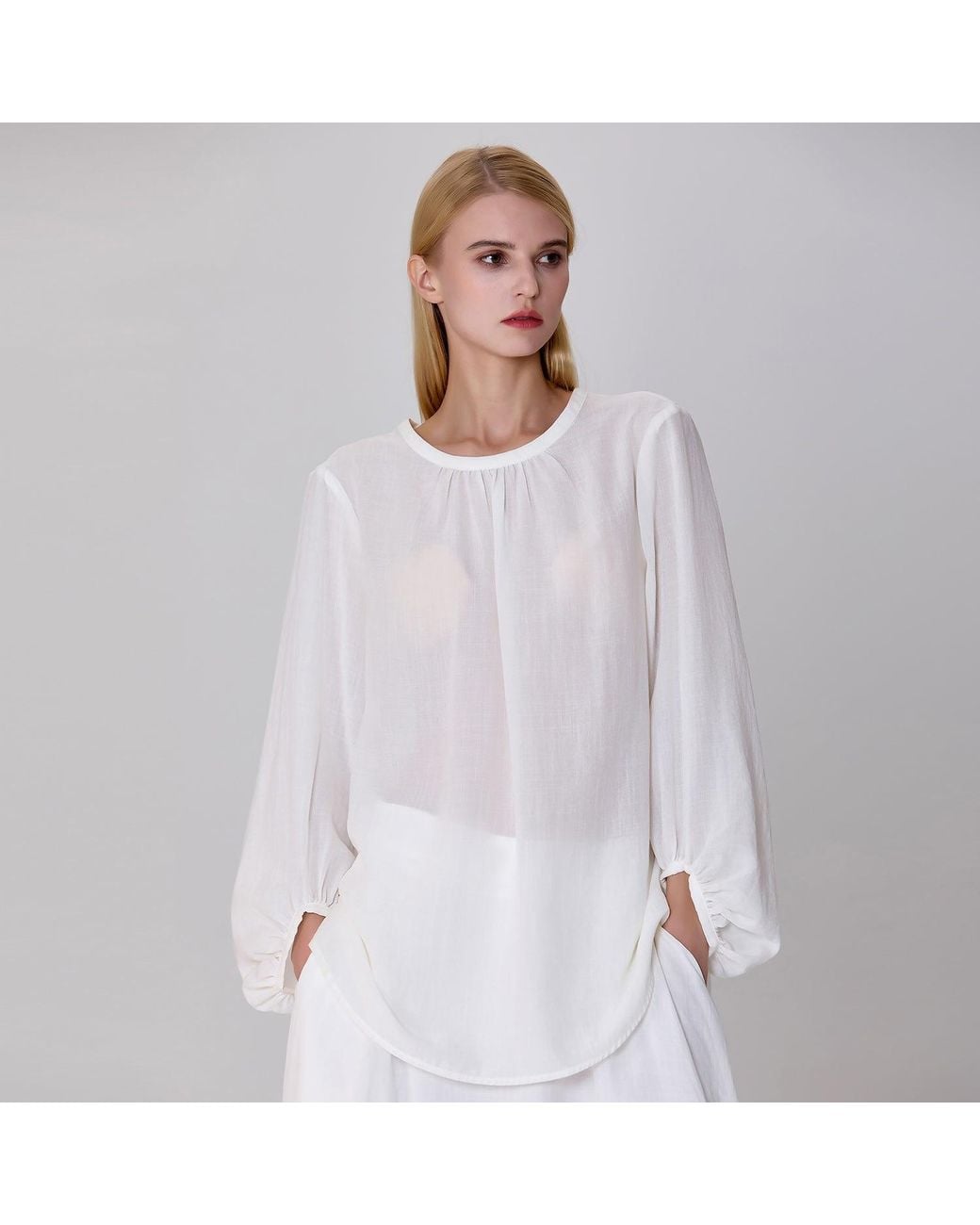 Smart and Joy White Light Round Neck Blouse