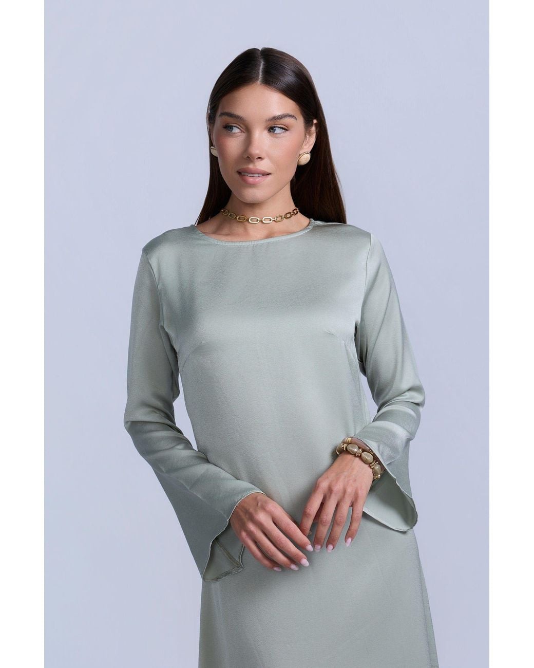 Rave on Trend Green Slip Long Sleeve Dress
