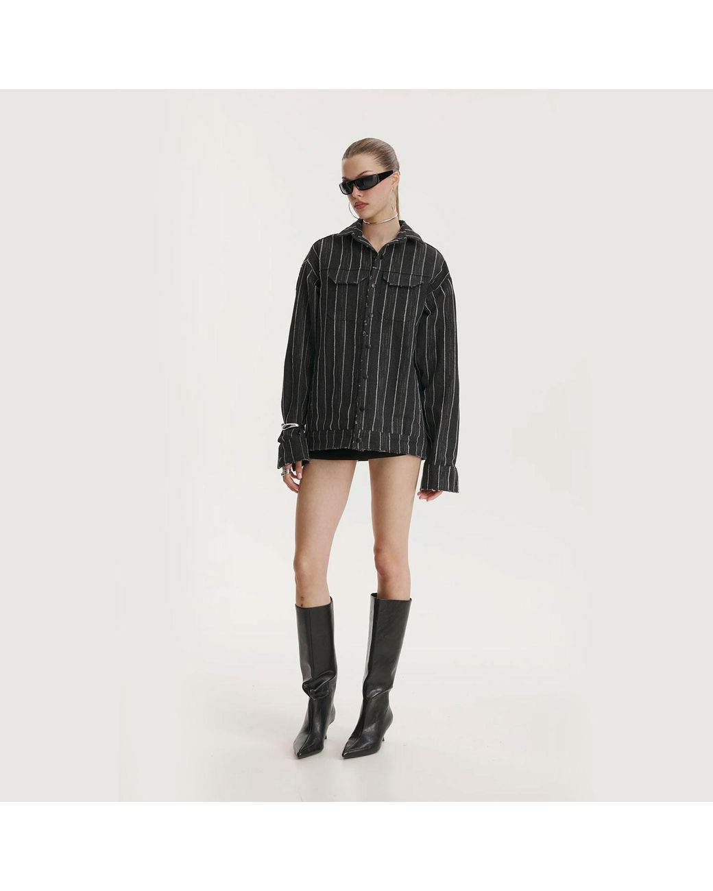 mysimplicated Black Broken Stripes Denim Jacket