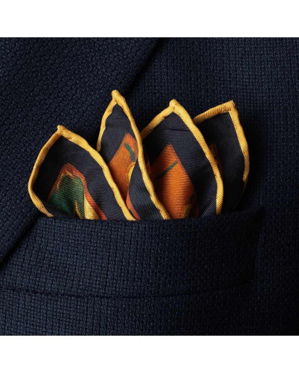 Otway & Orford Multicolor 'The Hunt' Silk Pocket Square for men