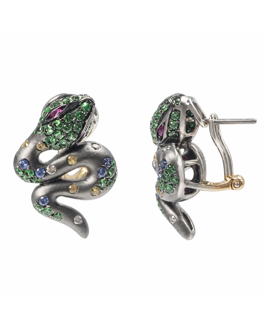 Artisan Green 18K Gemstone Snake Stud Earrings