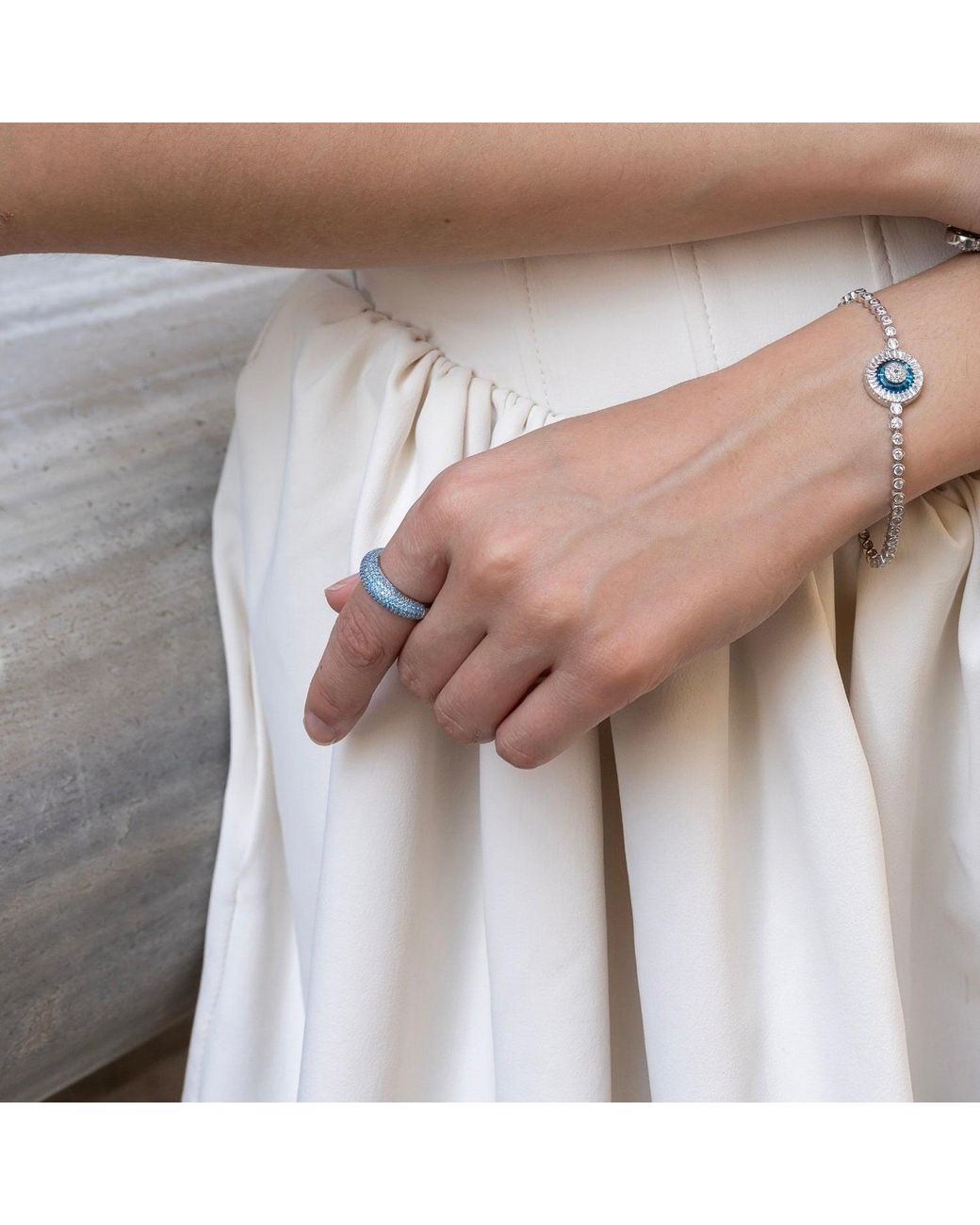 Spero London Blue Pave Sterling Dome Ring