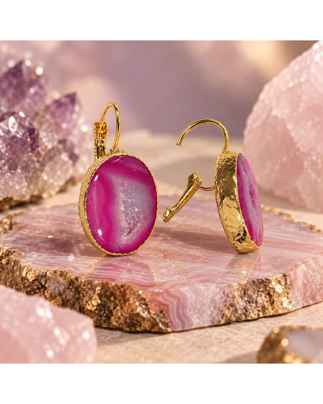 By Ozge Pink Radiant Energy Druzy Agate-Plated Drop Earrings