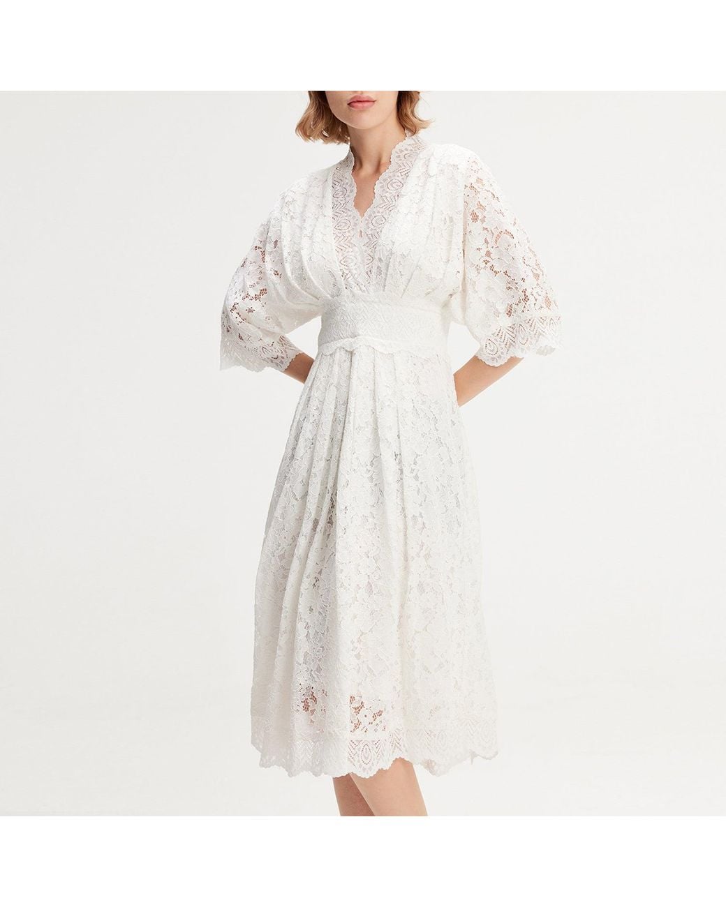 Smart and Joy White Kimono Sleeves Lace Dress