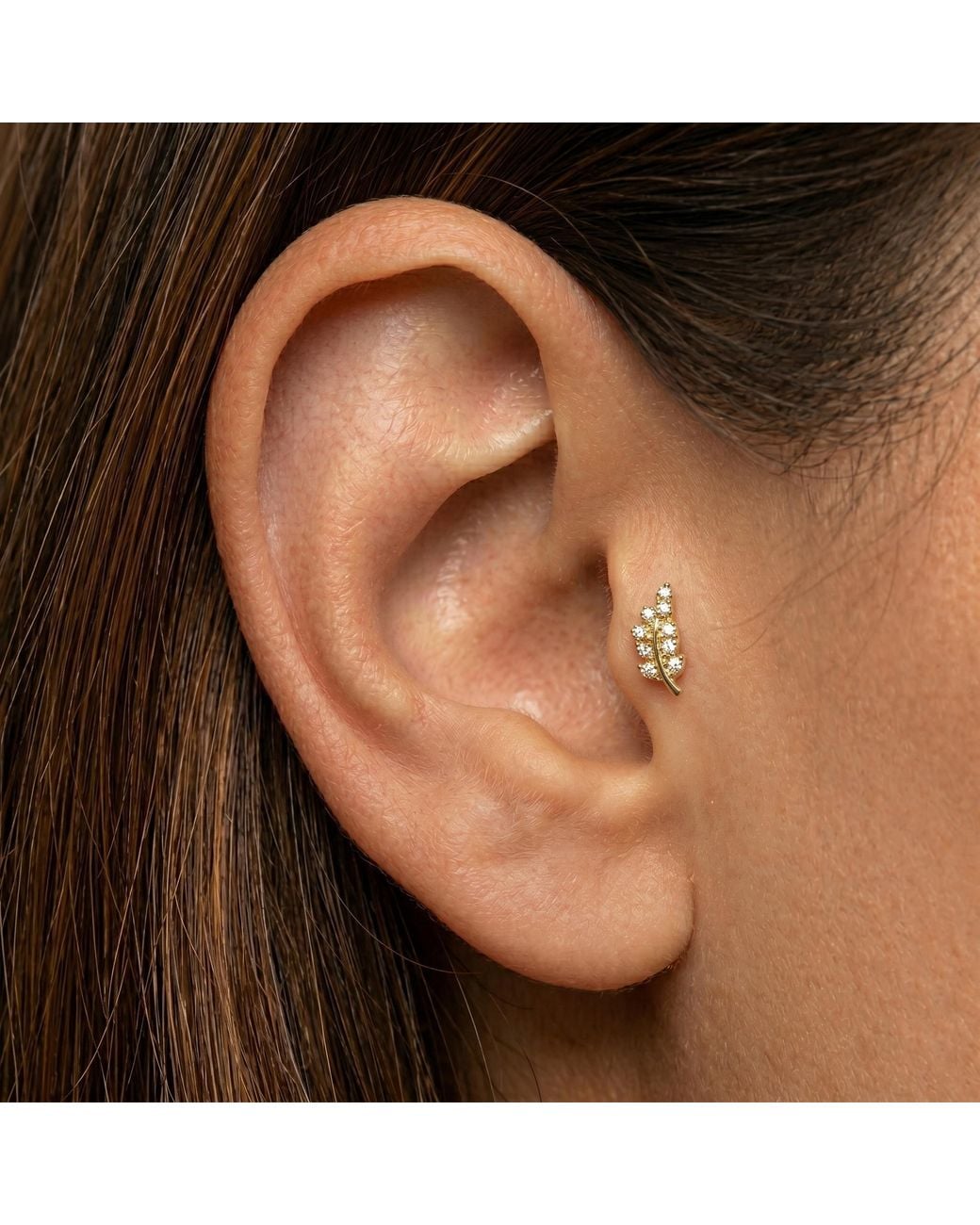 Zahav Jewelry Metallic 14K Solid 18G 8Mm Leaf Shaped Internally Threaded Flat Back Stud