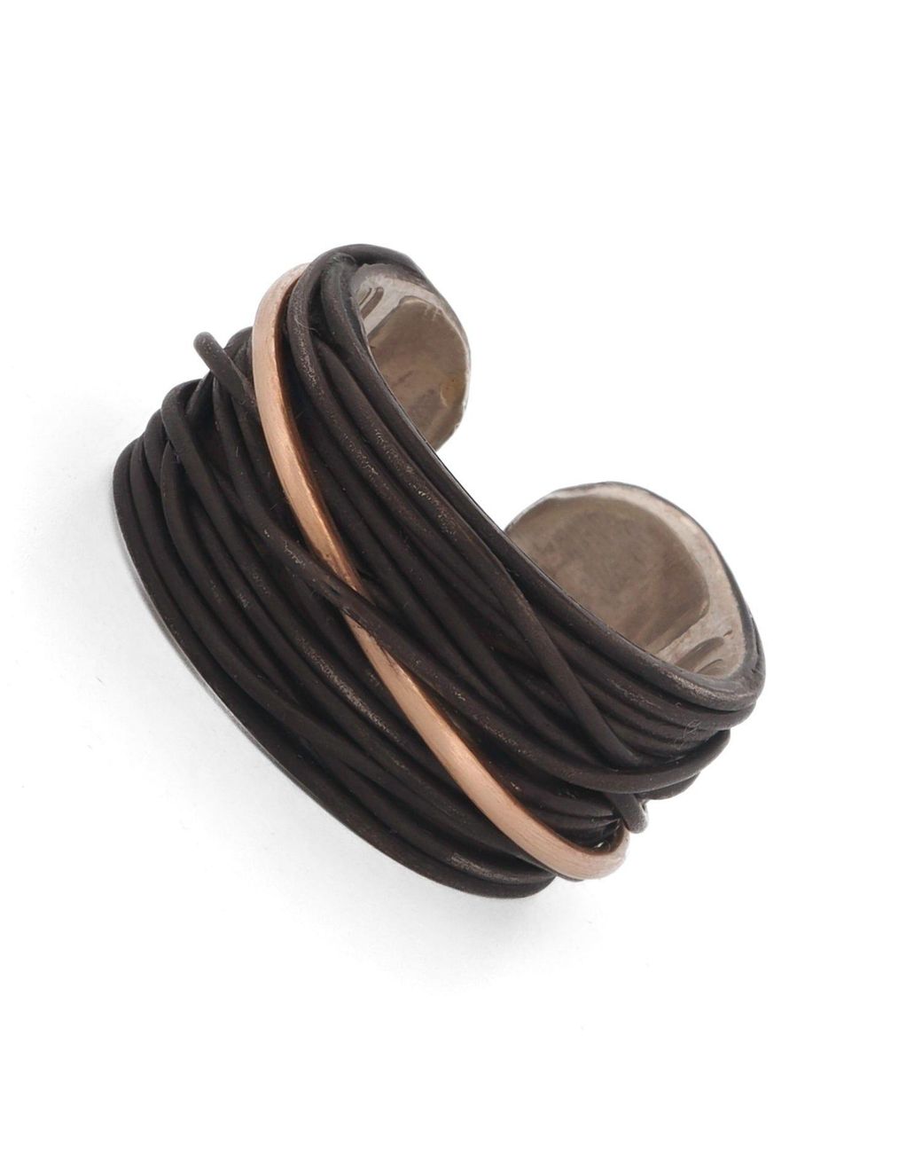 Ebru Jewelry Black Sterling & Leather Ring With Accent for men