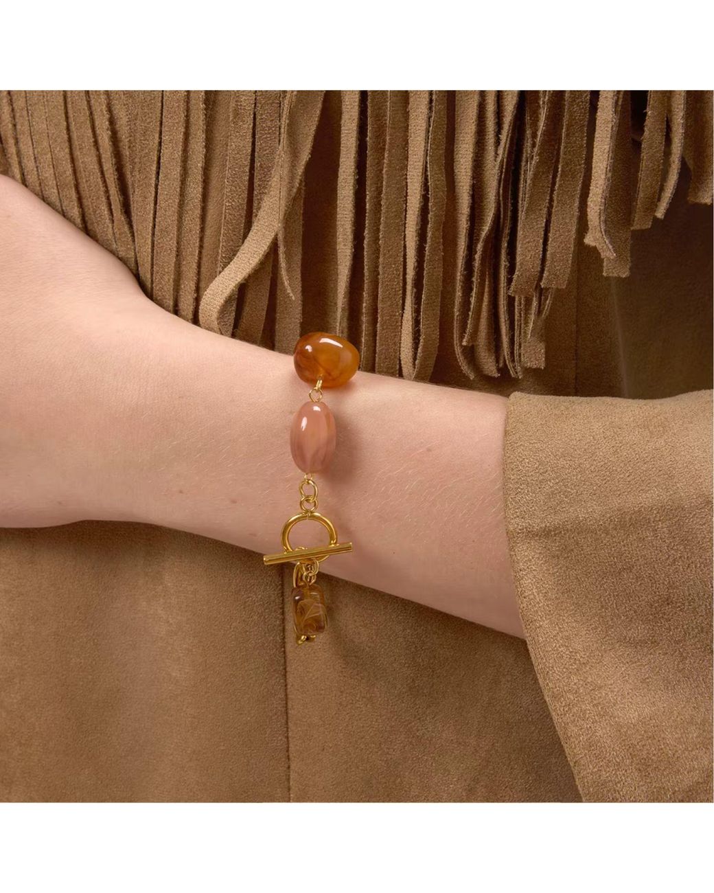 Olivia Le Metallic Neutrals Neutral Resin Stone Charm Bracelet