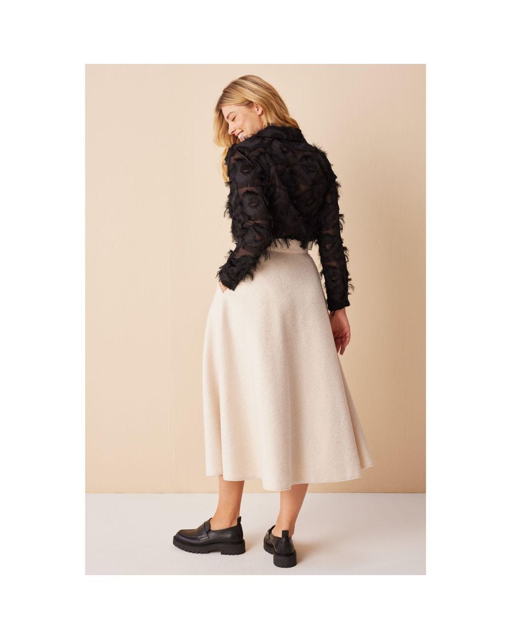Marianna Déri Natural Bouclé Maxi Skirt Creme