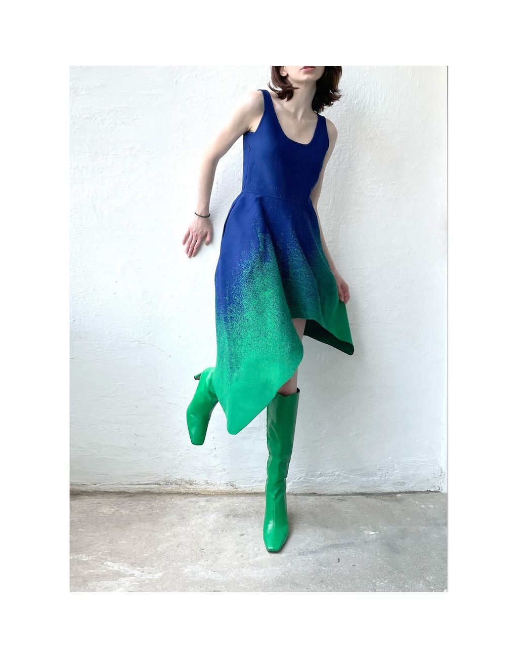 Arto. Blue Energy Scoop-Neck Asymmetrical Tank Knit Dress