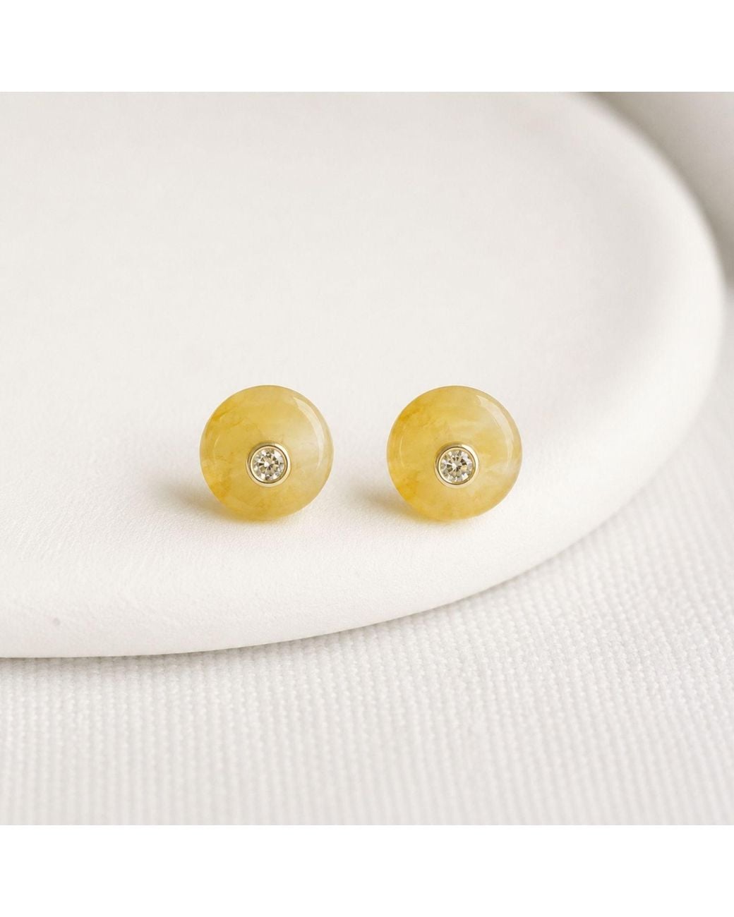 Lily Flo Jewellery Metallic Jade And Diamond Stud Earrings