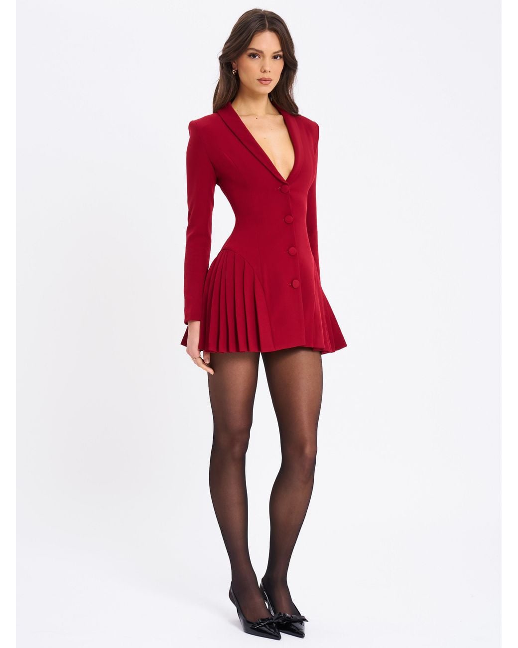 Miss Circle New York Red Delia Burgundy Blazer Dress With Pleated Detail