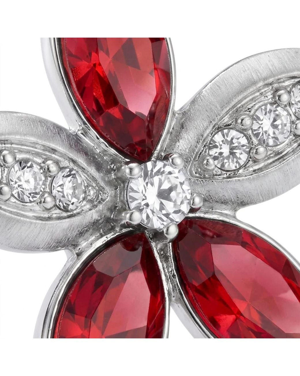 Modenaire Red Elegant Crystal Flower Stud Earrings