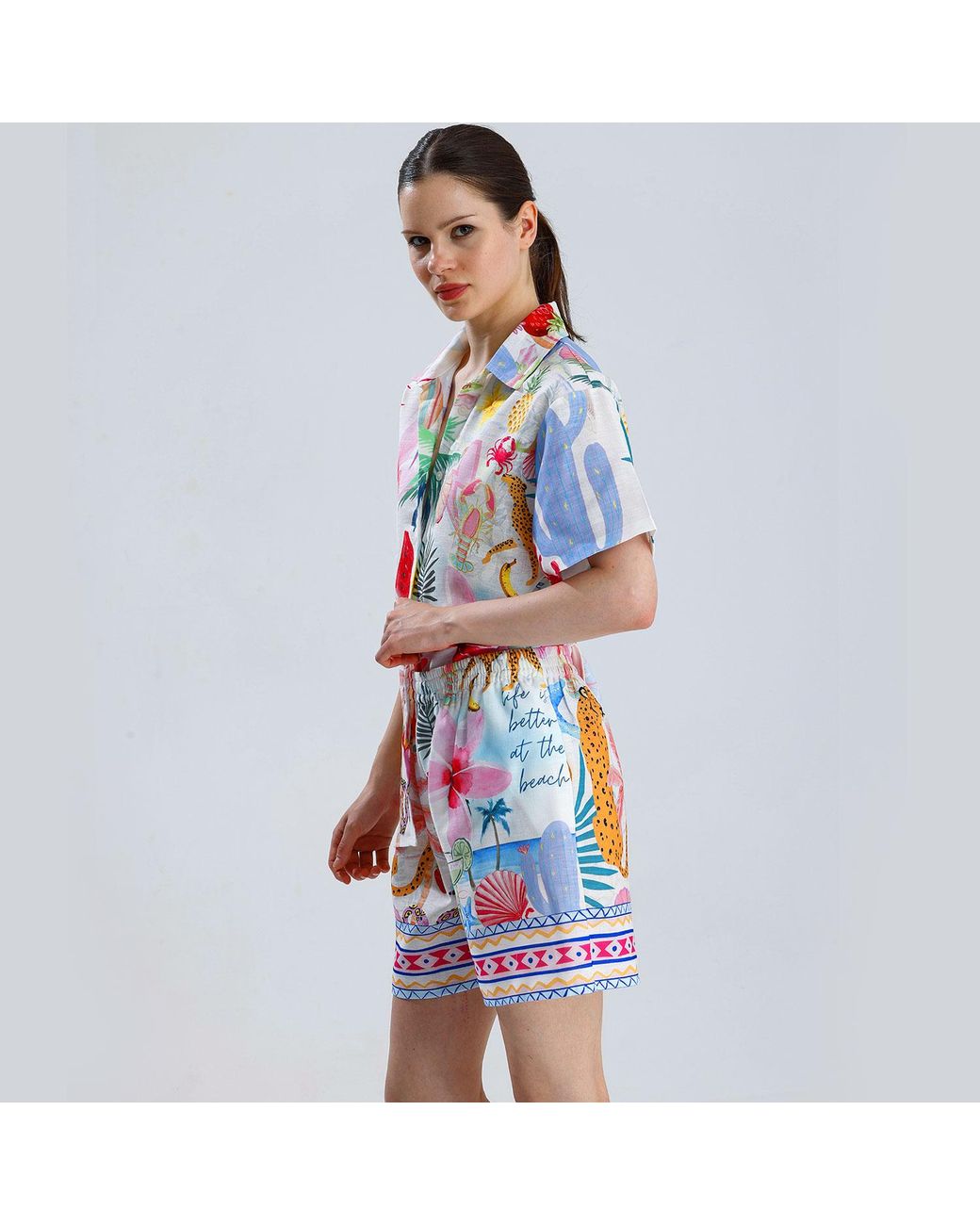 LOVEIST STORE Red Nancy Printed High Waist Pleats Shorts