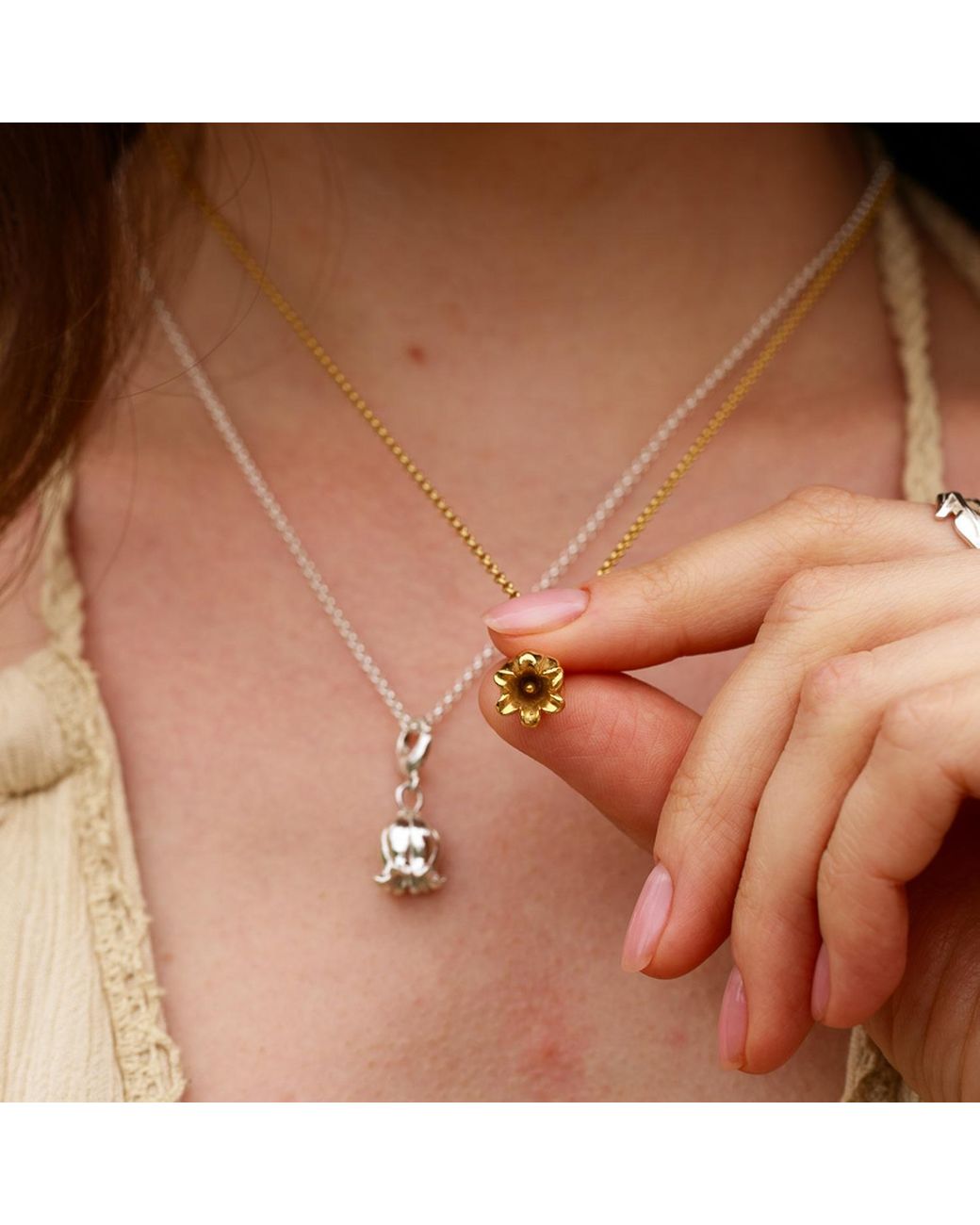 Lily Charmed Metallic Plated Lily Of The Valley Flower Charm Necklace