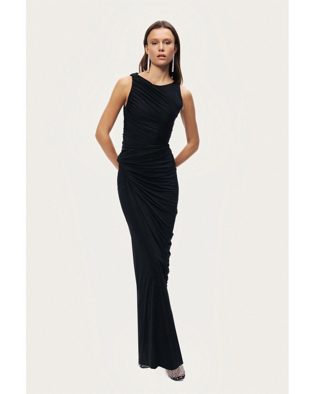 Nocturne Black Draped Sleeveless Maxi Dress