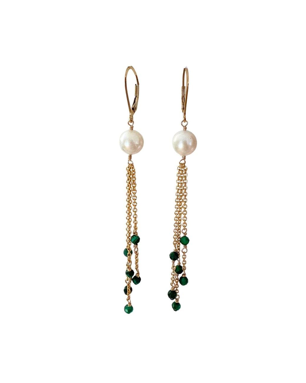 Herself Collections Metallic Pearl & Malachite Drop Chain Earring