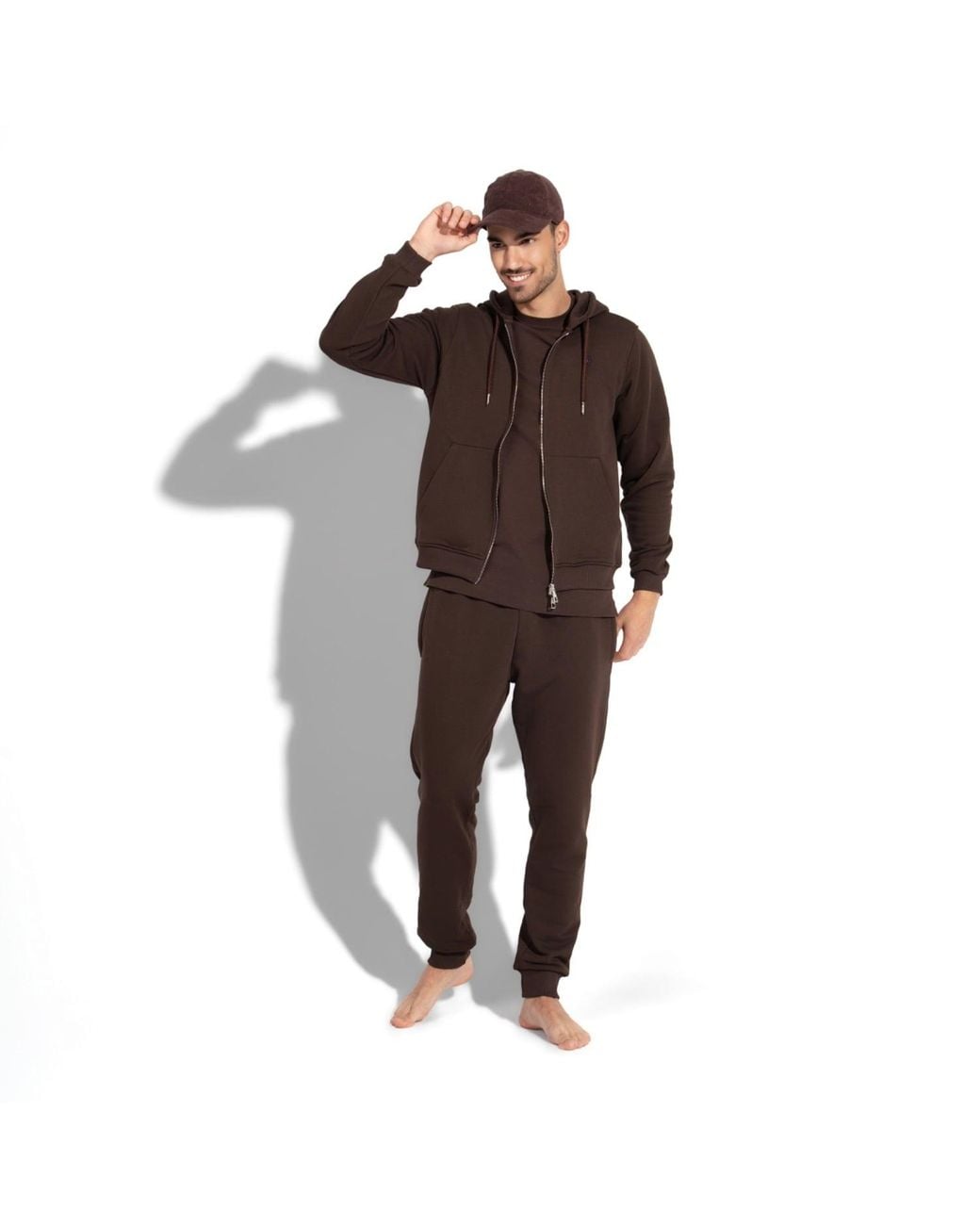 Maison Tangerine Brown Tobacco Premium Cotton Zip-Up Hoodie & Joggers Tracksuit Set For