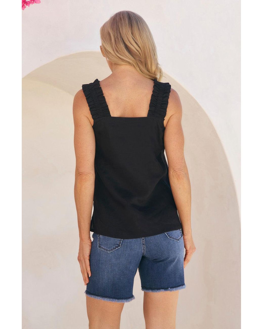 Adrift Clothing Black Claire Linen Summer Top