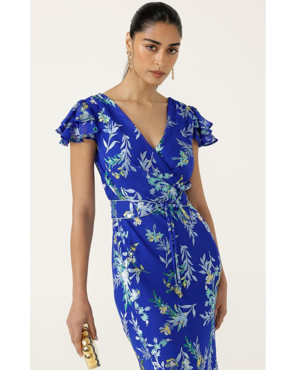 SACHA DRAKE Blue Evelyn Printed Silk-Rayon Midi Dress