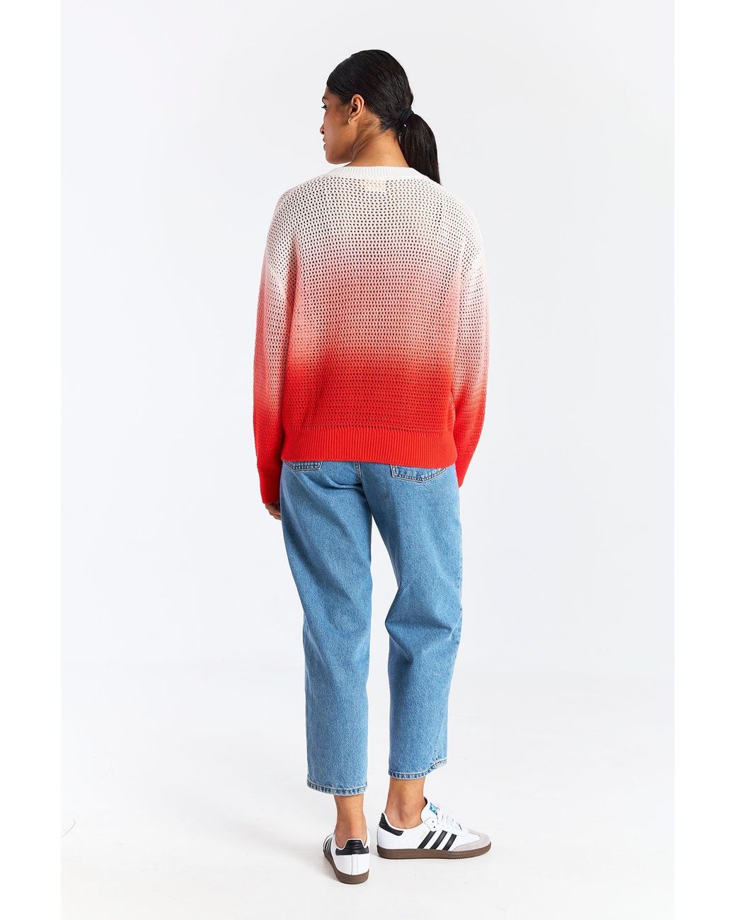 Brodie Cashmere Red Mesh Dip Dye V Neck